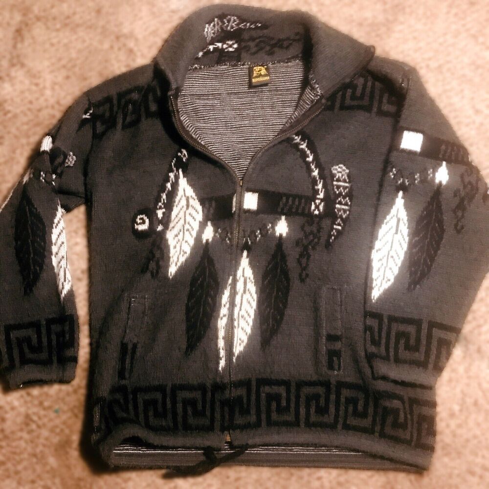 Vintage Tejidos Ruminahui Sweater Large Gray Full Zip Jacket Alpaca Wool-Unworn